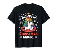Believe in Christmas Magic, Simpatico Unicorno, Arcobaleno Natalizio Maglietta