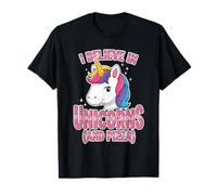 Believe in Unicorni e Pizza Kawaii Maglietta