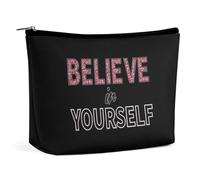 Believe in Yourself Borsa per il trucco Borsa per cosmetici da viaggio portatile Grande borsa con cerniera Borsa organizer in pelle PU Borsa da toeletta