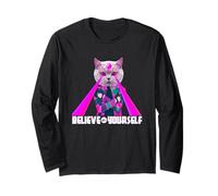 Believe in Yourself Cool Funny Sarcastic Cat Graphic Quotes Maglia a Manica