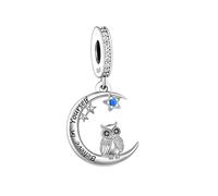 Believe In Yourself Wise Owl - Ciondolo a forma di luna e stella, in argento Sterling 925, compatibile con braccialetti Pandora