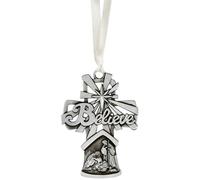 Believe Presepe Croce Antico Albero di Natale Decorazione Regalo Argento Unico Mangiatoia Sacra Famiglia Scena Da Appendere Decor, 7 Pollici