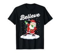 Believe Santa in Snow Dabbing Natale Holiday Costume Maglietta
