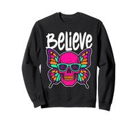 Believe Skull Butterfly - Vintage Colorful Butterfly Lover Felpa