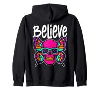 Believe Skull Butterfly - Vintage Colorful Butterfly Lover Felpa con Cappuccio