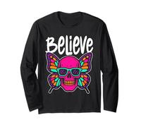 Believe Skull Butterfly - Vintage Colorful Butterfly Lover Maglia a Manica