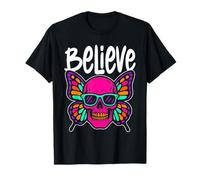 Believe Skull Butterfly - Vintage Colorful Butterfly Lover Maglietta