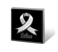 Believe - Spilla quadrata a forma di cuore con scritta "Cancro al cervello", spilla a bottone per zaini, giacche e cappelli.