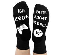 Belillpipi Calzini da gioco, divertenti regali per uomini, calzini divertenti con scritta "Bite nicht stören Ich Zock", regalo per ragazzi e adolescenti, donne, calzini in cotone, da uomo, 36-45, nero
