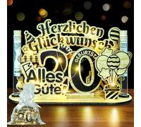 Belillpipi Set di decorazioni in legno per il 20° compleanno - Decorazione di compleanno in legno con catena luminosa a LED, regalo di compleanno, buon cartello per donne e uomini, idea regalo per il