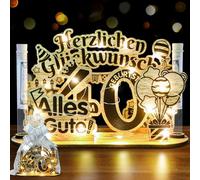 Belillpipi Set di decorazioni in legno per il 40° compleanno - Decorazione di compleanno in legno con catena luminosa a LED, regalo di compleanno, buon cartello per donne e uomini, idea regalo per 40°