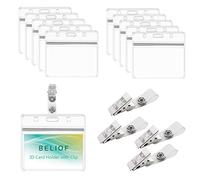 BELIOF 50 Set Porta Badge Plastica PVC Trasparente Porta Cartellino con Clip Metallica per Appendere Carte d'Identità Supporti Badge Porta Tessera Trasparente Infermiera Ufficio Mostra