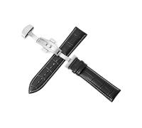 Belivceng Cinturino in pelle per orologio, chiusura deployante a farfalla a doppia pressione, misure da 12 mm a 24 mm, accessori per cinturini di ricambio,Nero Bianco L,22 millimetri