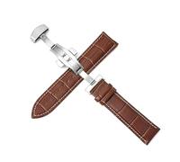 Belivceng Cinturino in pelle per orologio, chiusura deployante a farfalla a doppia pressione, misure da 12 mm a 24 mm, accessori per cinturini di ricambio,Marrone Bianco L,12 millimetri