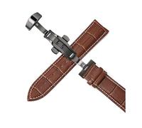 Belivceng Cinturino in pelle per orologio, fibbia a farfalla automatica a doppia pressione, misure da 12 mm a 24 mm, accessorio per cinturino di ricambio,Nero D,19 millimetri