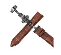 Belivceng Cinturino in pelle per orologio, fibbia a farfalla automatica a doppia pressione, misure da 12 mm a 24 mm, accessorio per cinturino di ricambio,Marrone nero,15 millimetri