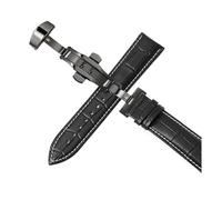 Belivceng Cinturino in pelle per orologio, fibbia a farfalla automatica a doppia pressione, misure da 12 mm a 24 mm, accessorio per cinturino di ricambio,Nero B,24 millimetri