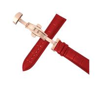 Belivceng Cinturino in pelle per orologio, fibbia a farfalla automatica a doppia pressione, misure da 12 mm a 24 mm, accessorio per cinturino di ricambio,Oro rosa rosso,24 millimetri