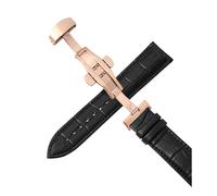 Belivceng Cinturino in pelle per orologio, fibbia a farfalla automatica a doppia pressione, misure da 12 mm a 24 mm, accessorio per cinturino di ricambio,Oro rosa nero,17 millimetri