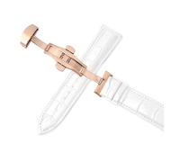 Belivceng Cinturino in pelle per orologio, fibbia a farfalla automatica a doppia pressione, misure da 12 mm a 24 mm, accessorio per cinturino di ricambio,Oro rosa bianco,20 millimetri