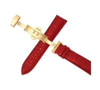 Belivceng Cinturino in pelle per orologio, fibbia a farfalla automatica a doppia pressione, misure da 12 mm a 24 mm, accessorio per cinturino di ricambio,Rosso dorato,20 millimetri