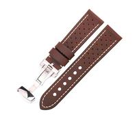 Belivceng Cinturino traspirante in vera pelle, per cinturino smartwatch, da 20 mm a 24 mm,Caffè,24 millimetri