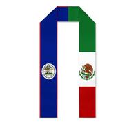 Belize Belizean Mexico Mexican Mex Flag Graduation Stole Sash 72" - Square End Double-Sided Print International Student Sash, Soft Polyester Study Abroad