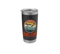 Belize Vintage Distressed Palme e Retro Tramonto Circle Bicchiere termico in acciaio inox doppia parete