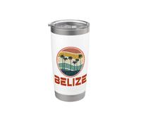 Belize Vintage Distressed Palme e Retro Tramonto Circle Bicchiere termico in acciaio inox doppia parete