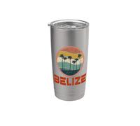 Belize Vintage Distressed Palme e Retro Tramonto Circle Bicchiere termico in acciaio inox doppia parete