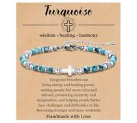 Beljeley Braccialetto con croce cristiana da donna, braccialetto dell'amicizia con perline, gioielli di protezione spirituale, regalo basato sulla fede per figlia, nipote, sorella, nipote, One Size