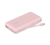 Belkin Caricabatteria portatile, power bank 20K PD 30 W con cavo integrato, ricarica rapida USB-C Power Delivery, caricabatteria portatile per iPhone 16 Series, iPad Pro, Galaxy S25 Series ecc, rosa