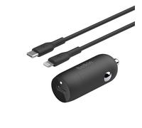 Belkin BOOST↑CHARGE™ Caricabatteria da auto rapido da 30 W, design compatto con porta USB-C PD, cavo da USB-C a Lightning incluso, compatibilità universale per iPhone 14 Series, iPad e altri - Nero