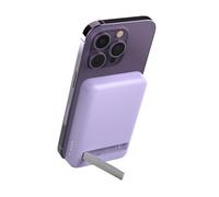 Belkin Batteria esterna wireless magnetica da 5.000 mAh, caricabatteria portatile con MagSafe, ricarica passante, uscita da 7,5 W, ingresso da 10 W, supporto estraibile, iPhone 16/15/14/13/12 - viola