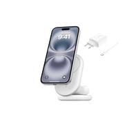 Belkin BoostCharge Caricabatteria magnetico pieghevole 2 in 1 con Qi2 15W, Caricatore wireless compatibile con MagSafe, ricarica rapida per Apple iPhone 17, Air, Pixelsnap, alimentatore - Bianco