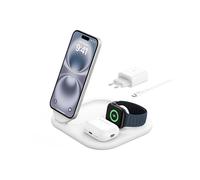 Belkin BoostCharge Caricabatteria magnetico pieghevole 3 in 1 con Qi2 da 15 W, Caricatore rapido compatibile con MagSafe, Apple iPhone 17, Air, Pixelsnap, Apple Watch ed AirPods, alimentatore - Bianco