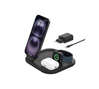 Belkin BoostCharge Caricabatteria magnetico pieghevole 3 in 1 con Qi2 da 15 W, Caricatore rapido compatibile con MagSafe, Apple iPhone 17, Air, Pixelsnap, Apple Watch ed AirPods, alimentatore - Nero
