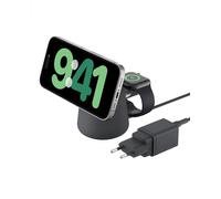 Belkin BoostCharge Caricabatteria wireless 2 in 1 con Qi2 da 15 W, caricatore MagSafe per iPhone 16, 15, 14, 13, 12, Apple Watch, AirPods e altri dispositivi Qi2, alimentatore incluso, Carbone