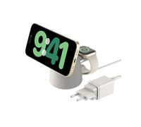 Belkin BoostCharge Caricabatteria wireless 2 in 1 con Qi2 da 15 W, caricatore MagSafe per iPhone 16, 15, 14, 13, 12, Apple Watch, AirPods e altri dispositivi Qi2, alimentatore incluso, grigio sabbia