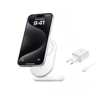 Belkin BoostCharge Caricabatteria Wireless Magnetico e pieghevole Qi2 da 15W, Caricatore Rapido portatile Compatibile con MagSafe e StandBy - iPhone 17, Air, Pixelsnap - Alimentatore incluso - Bianco