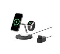 Belkin BoostCharge Caricatore 3 in 1 con Qi2, base di ricarica wireless compatibile con MagSafe, caricatore iPhone 16 series, Apple Watch e AirPods, base antiscivolo, alimentatore incluso, nero