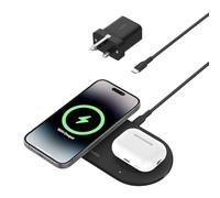 Belkin BoostCharge Pro 2-in-1 Pad di ricarica wireless con Qi2 magnetico 15 W, caricabatterie wireless per iPhone a ricarica rapida, compatibile con iPhone serie 16/15/14, AirPods, dispositivi