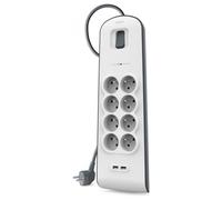 Belkin - BSV804ca2M - Multi uscita/Protezione contro i fulmini 8 uscite con 2 porte USB - Cavo da 2 m - Bianco (protezione fino a 900 joule) - Nouvo