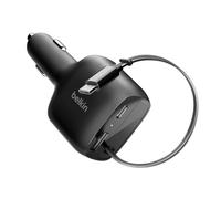 Belkin Caricabatteria da auto USB C da 75 W con cavo USB C retrattile da 30 pollici, caricabatterie per iPhone, compatibile con iPhone serie 16 e 15, serie Galaxy S25, AirPods, tablet, MacBook