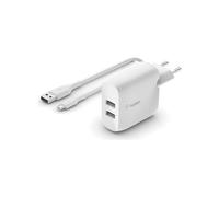 Belkin Dual Usb-a Wall Charger 1 M Pvc A-musb 24w One Size White