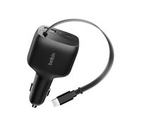 Belkin Caricatore da Auto USB-C 75W con Cavo USBC Retrattile 75cm, Caricabatterie USB C Rapido per iPhone 17 e 16 Series, Galaxy S25, AirPods, Tablet, MacBook, Chromebook ecc, Accessori da Viaggio