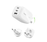 Belkin Caricatore da muro GaN USBC a 3 porte da 100 W, 2 porte USBC e 1 porta USBA, Spine incluse per UE-UK-US, Ricarica Rapida per MacBook, iPhone, iPad Pro, Samsung Galaxy, Google Pixel - Bianco