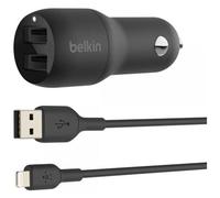 BELKIN - Caricatore per Auto CCD001bt1MBK Doppio USB-A da 24 W + Cavo da USB-A da 1 Metro Colore Nero