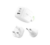 Belkin Caricatore USB C a 3 porte, 70 W, con spina per USA/GB/EU, 2 porte USB-C, 1 porta USB-A, caricatore rapido per MacBook, iPhone, iPad Pro, Samsung Galaxy, Pixel ecc. - Bianco