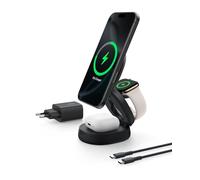 Belkin Caricatore wireless compatibile con MagSafe, stazione di ricarica wireless 3 in 1, caricatore Qi2 15 W per iPhone 16, Apple Watch, AirPods, con base antiscivolo e alimentatore da 36 W, nero